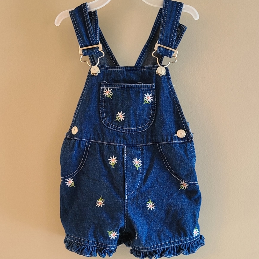 Super cute denim embroidered shortalls